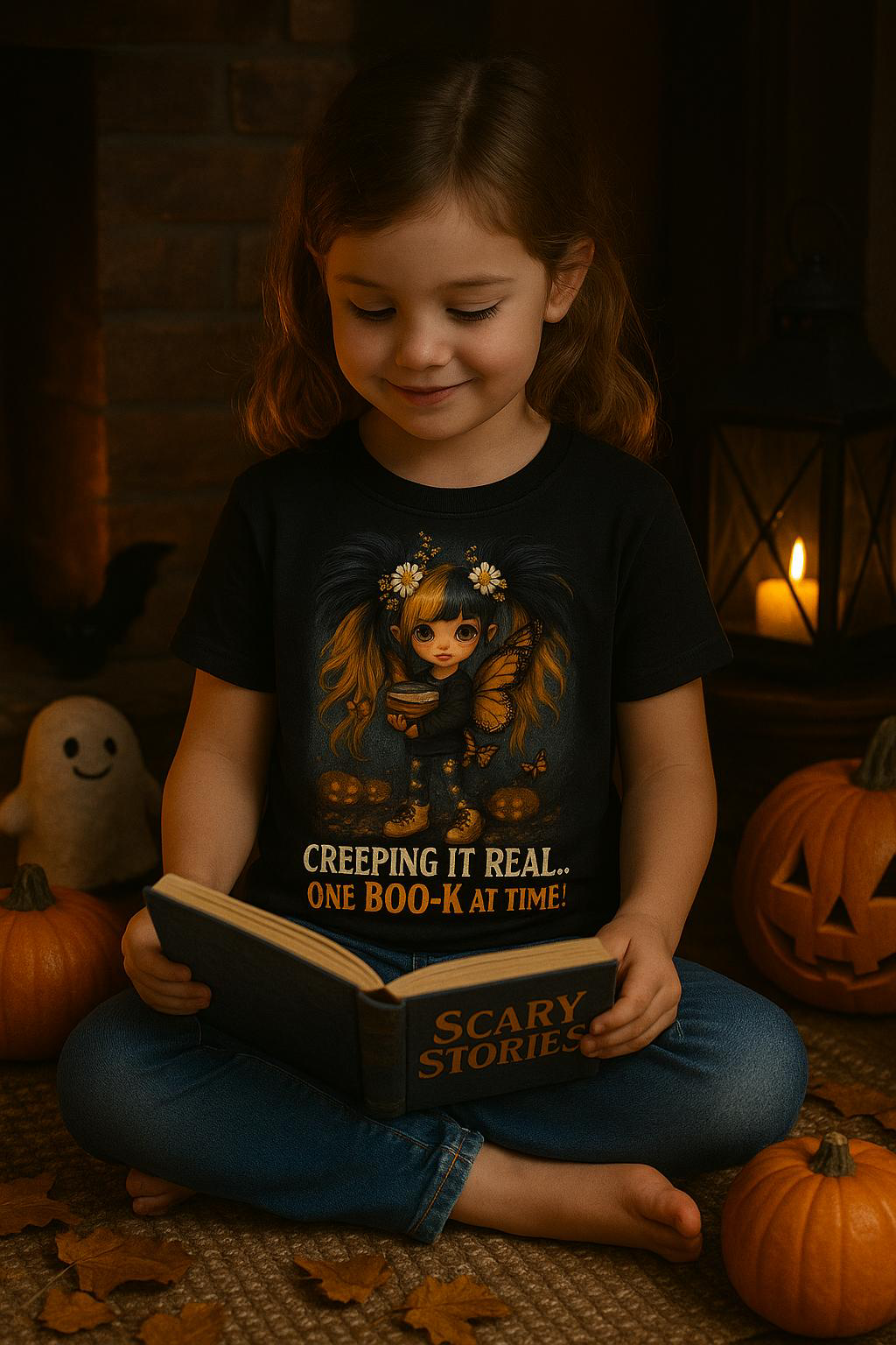 Creeping It Real… One Boo-K at a Time! | Halloween Kids’ T-Shirt - Image 5