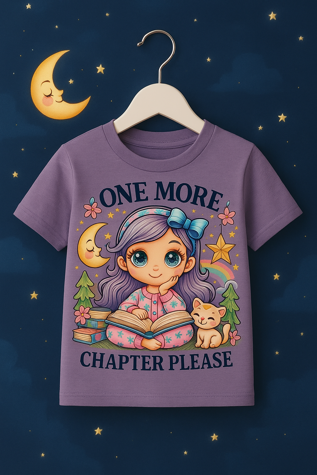 “One More Chapter Please” Kids’ Reading T-Shirt – A Dreamy Tee for Bedtime Bookworms - Image 3