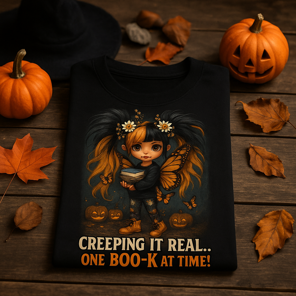 Creeping It Real… One Boo-K at a Time! | Halloween Kids’ T-Shirt - Image 2