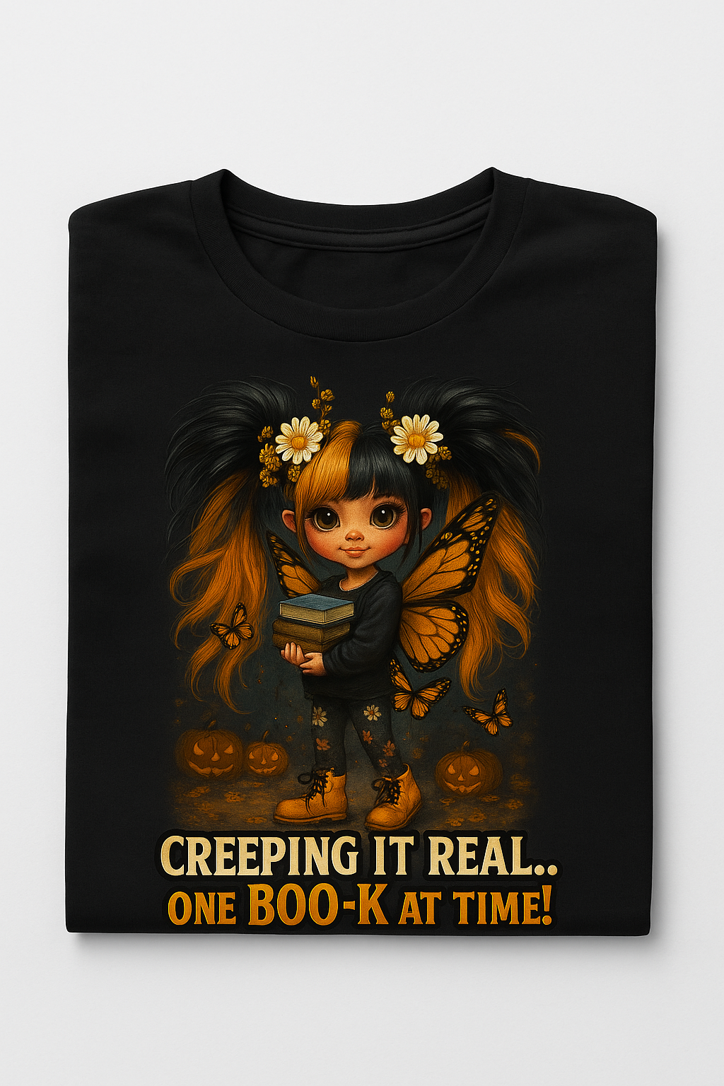 Creeping It Real… One Boo-K at a Time! | Halloween Kids’ T-Shirt - Image 3