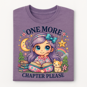 “One More Chapter Please” Kids’ Reading T-Shirt – A Dreamy Tee for Bedtime Bookworms