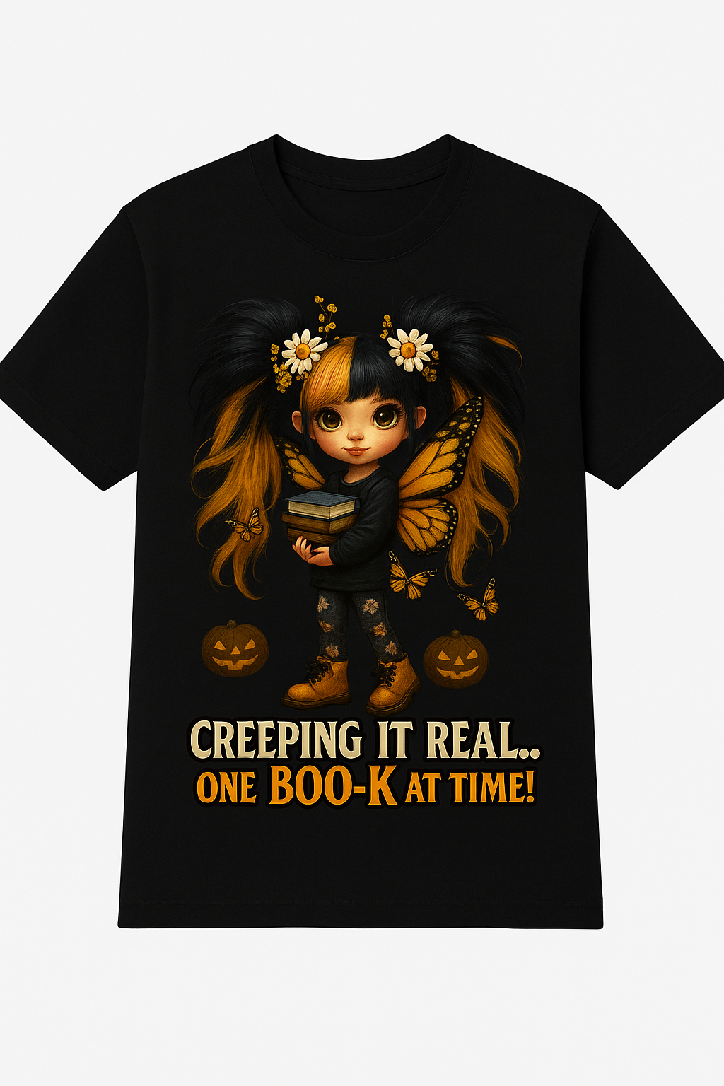 Creeping It Real… One Boo-K at a Time! | Halloween Kids’ T-Shirt - Image 4
